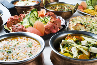 Close-up of meal served on table