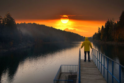 Scenic view of lake during sunset