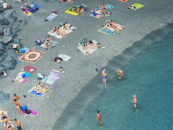 High angle view of people at beach