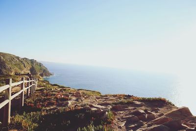 Scenic view of sea against clear sky