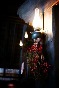 Low angle view of illuminated christmas decoration