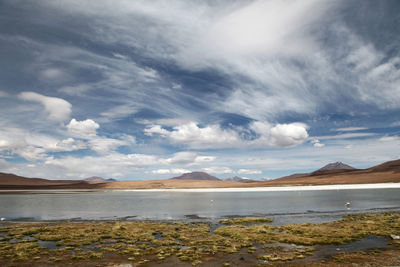 Scenic view of mountains against cloudy sky