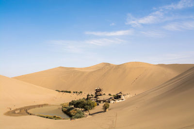 Scenic view of desert against blue sky