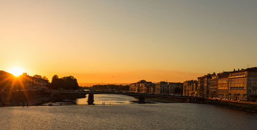 Bridge over river against sky during sunset