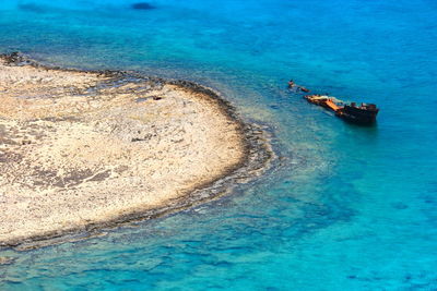 High angle view of boat in sea