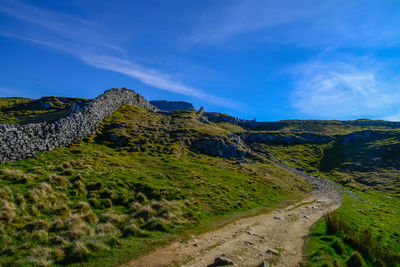 Scenic view of landscape against blue sky