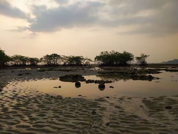 Scenic view of lake against sky during sunset