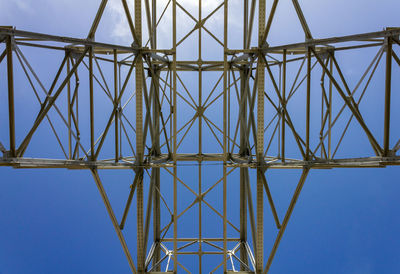 Low angle view of electricity pylon against sky