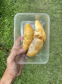 High angle view of person preparing food