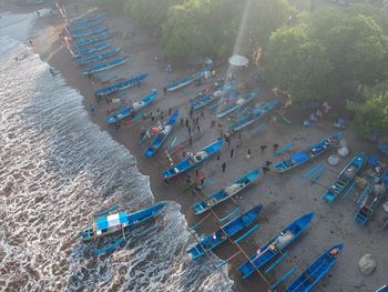 High angle view of people on beach