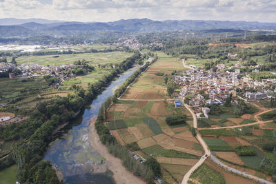 Aerial view of a village in yiliang, yunnan - china