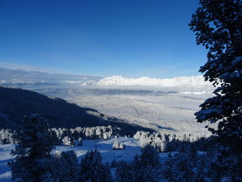 Scenic view of snowcapped mountains against sky