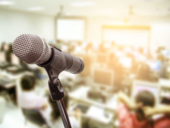 Close-up of microphone in conference