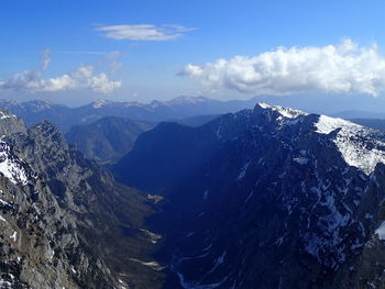 Scenic view of mountains against cloudy sky