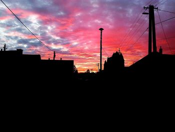 Low angle view of silhouette buildings against cloudy sky