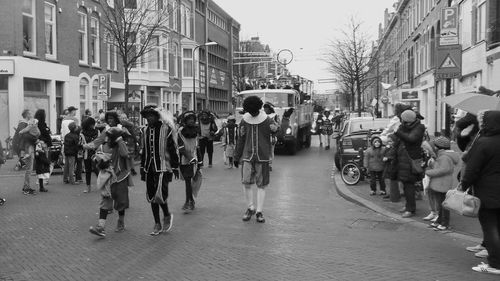 People walking on city street