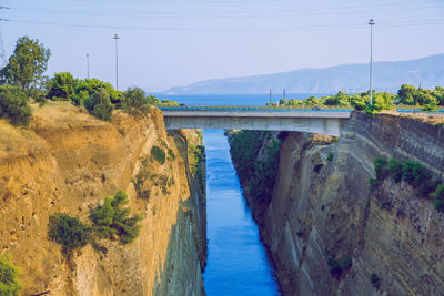 Panoramic view of bridge over river against sky