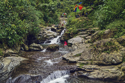 Scenic view of waterfall on mountain