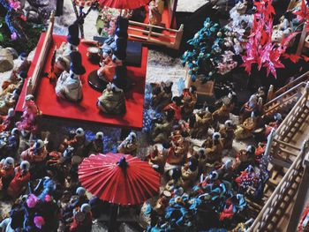 High angle view of people at market stall