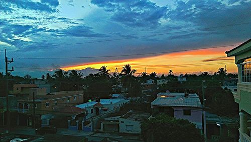 View of town at sunset