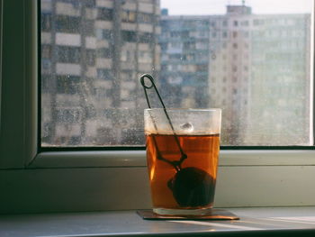 Close-up of drink in glass on table