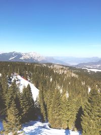 Scenic view of snow covered mountains against sky