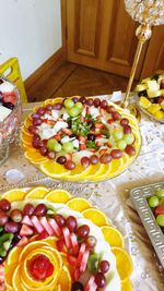 High angle view of fruits on table