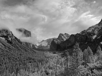 Panoramic view of landscape and mountains against sky