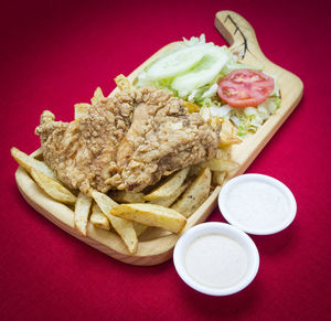 High angle view of food on plate