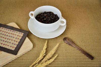 High angle view of breakfast on table