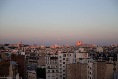 High angle view of townscape against sky at sunset