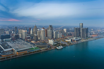 Aerial view of city at waterfront