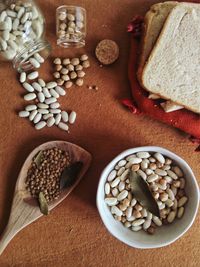 High angle view of breakfast on table