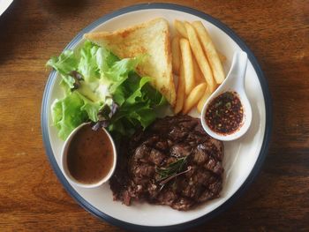 High angle view of food served in plate