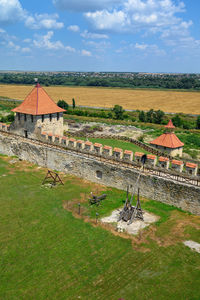 High angle view of building against sky