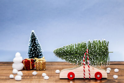 Close-up of christmas decorations on table