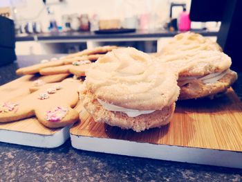 Close-up of ice cream on cutting board