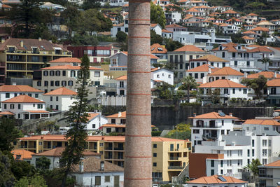 High angle view of buildings in city