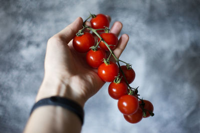 Midsection of person holding strawberry