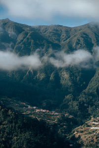 High angle view of mountain range against sky