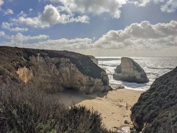 Shark fin cove on the northern california coast in the afternoon.