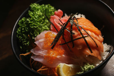 High angle view of meal served in bowl