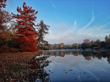 Scenic view of lake against sky during autumn