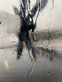 Full frame shot of wet glass window in rainy season