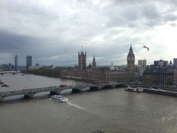 City skyline against cloudy sky
