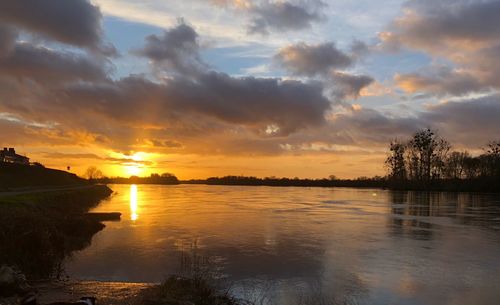 Scenic view of lake against sky during sunset