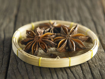 Close-up of spices in plate on table