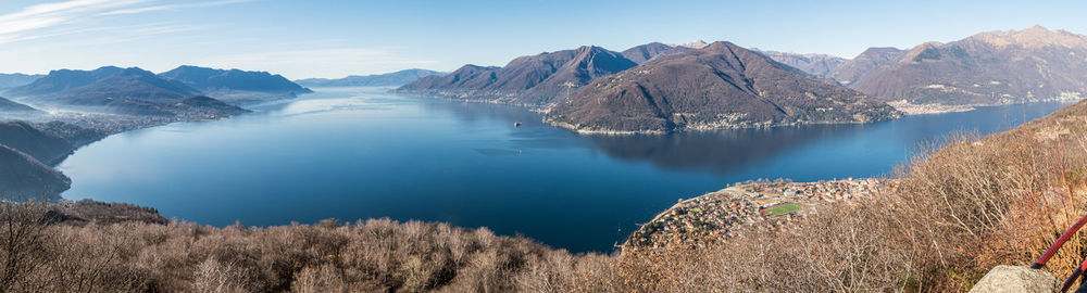 Wide angle aerial view of the lake maggiore
