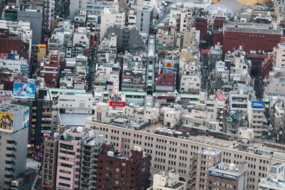 High angle view of buildings in city