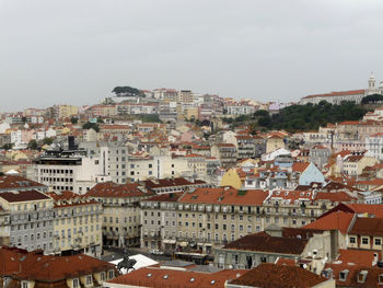 High angle view of townscape against sky